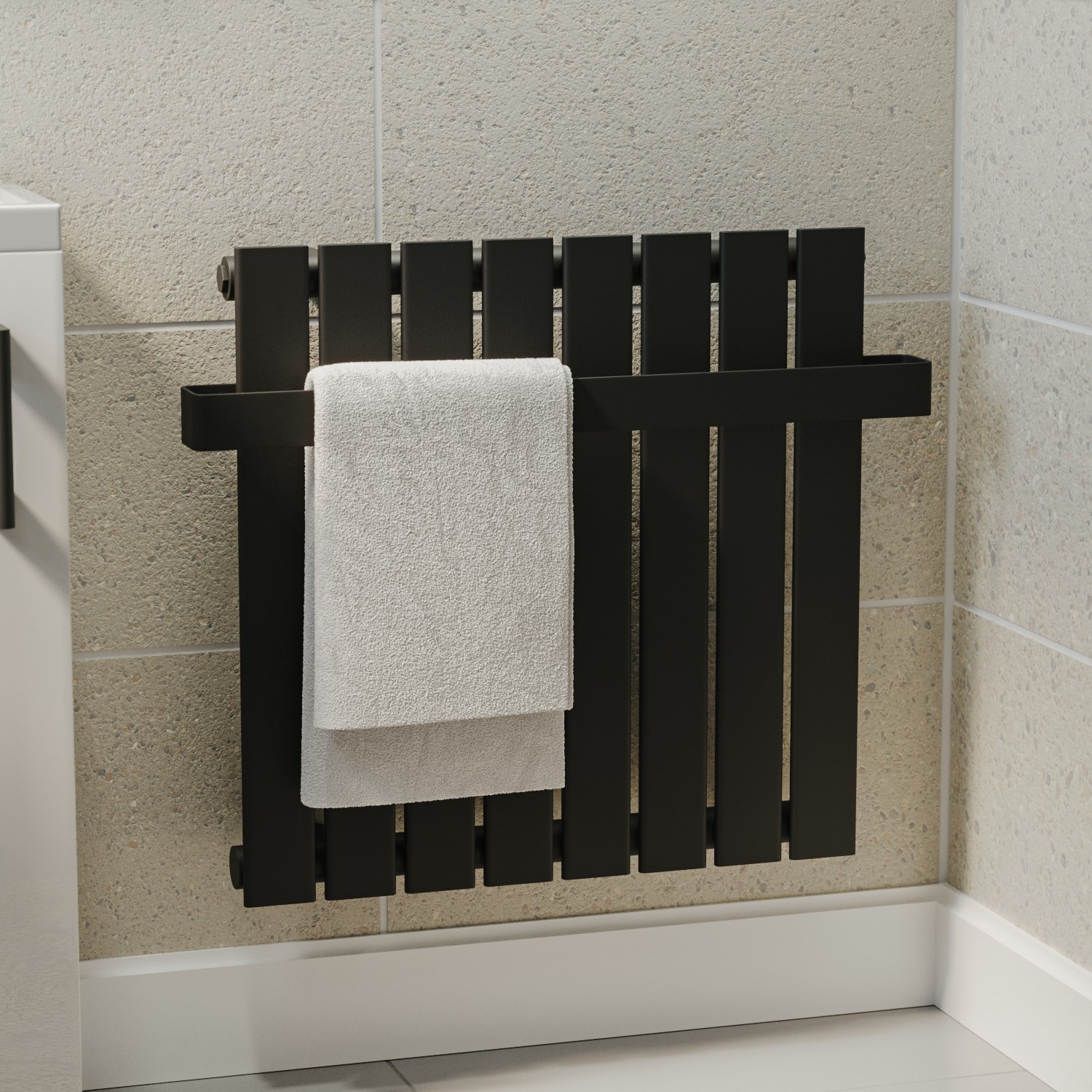Black Horizontal Single Panel Radiator with Heated Towel Bar 600 x ...