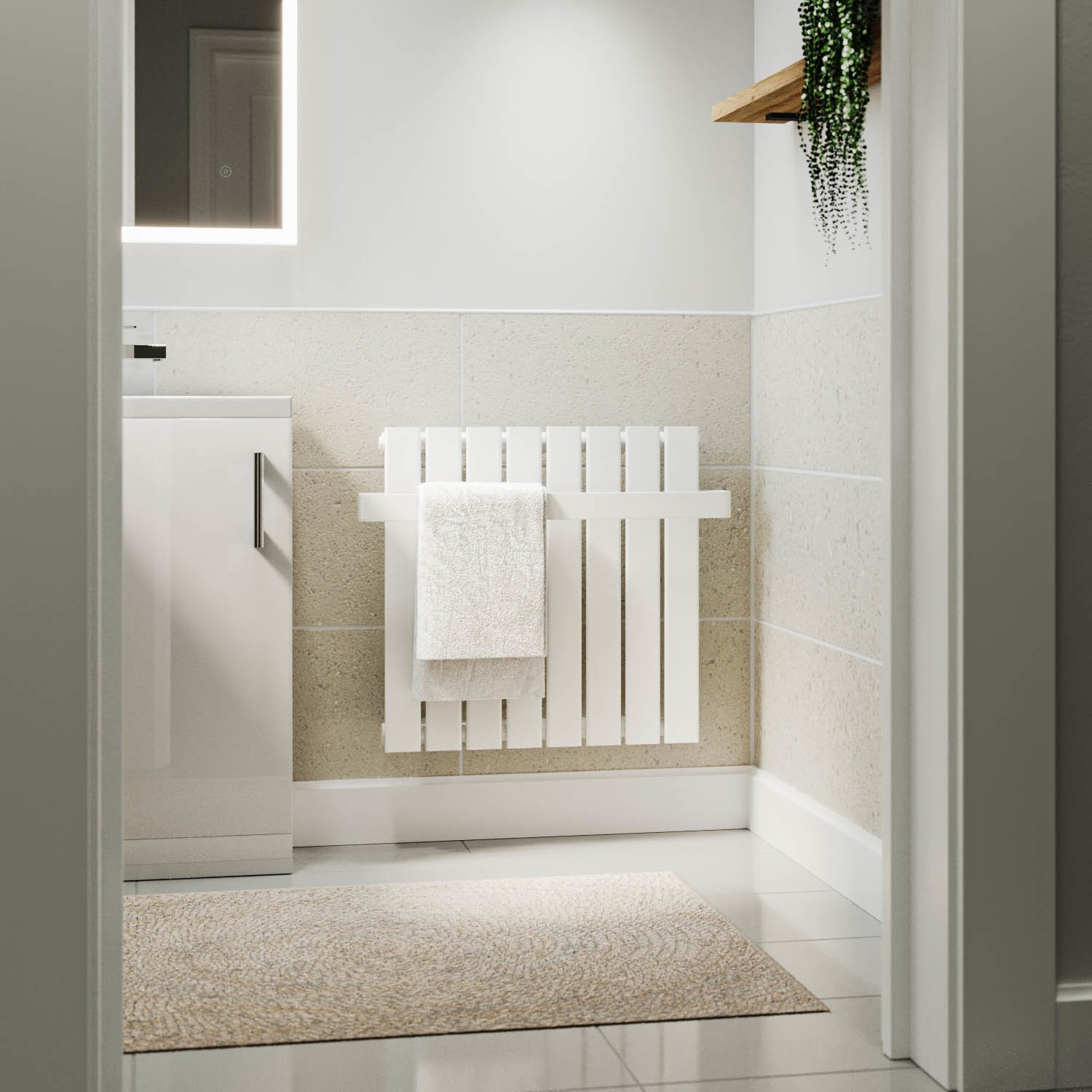 White Horizontal Single Panel Radiator with Heated Towel Bar 600 x ...