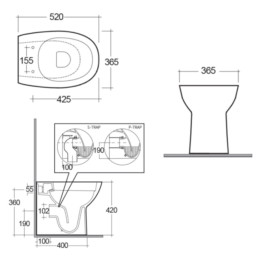 RAK Morning Rimless Back to Wall Pan - P Trap with Soft Close Seat