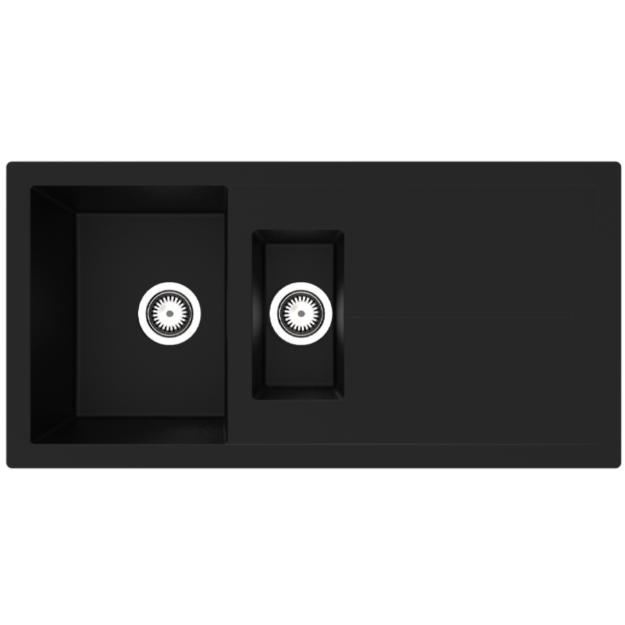 Rocklite Milton 1.5 Bowl Inset Black Composite Kitchen Sink with Reversible Drainer