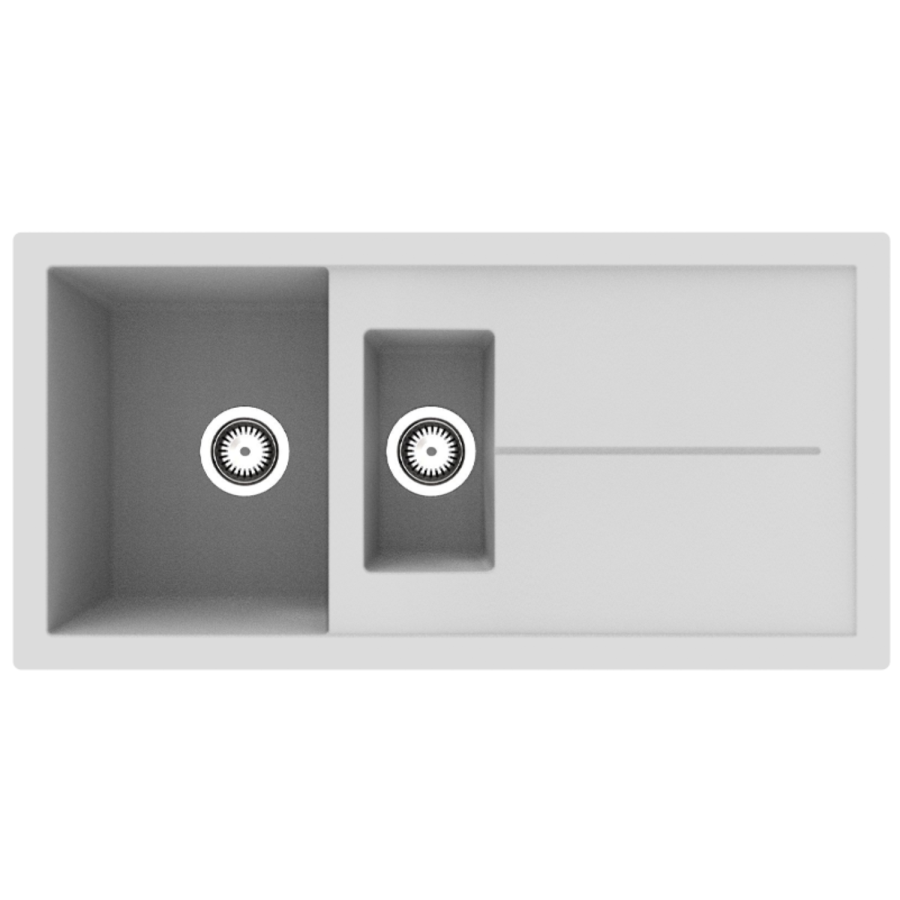 1.5 Bowl White Composite Kitchen Sink with Reversible Drainer- Rocklite Milton