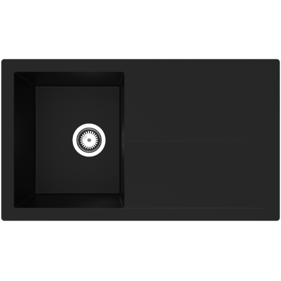 Rocklite Milton Single Bowl Inset Black Composite Kitchen Sink with Reversible Drainer