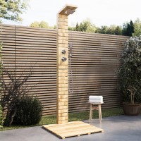 Wooden Thermostatic Outdoor Shower with Square Hand Shower 2 Outlets - Namara Wooden Thermostatic Outdoor Shower with Square Hand Shower 2 Outlets - Namara