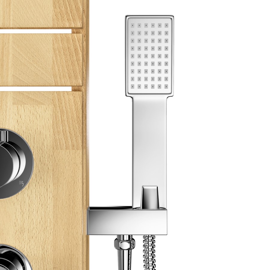 Wooden Thermostatic Outdoor Shower with Square Hand Shower 2 Outlets - Namara
