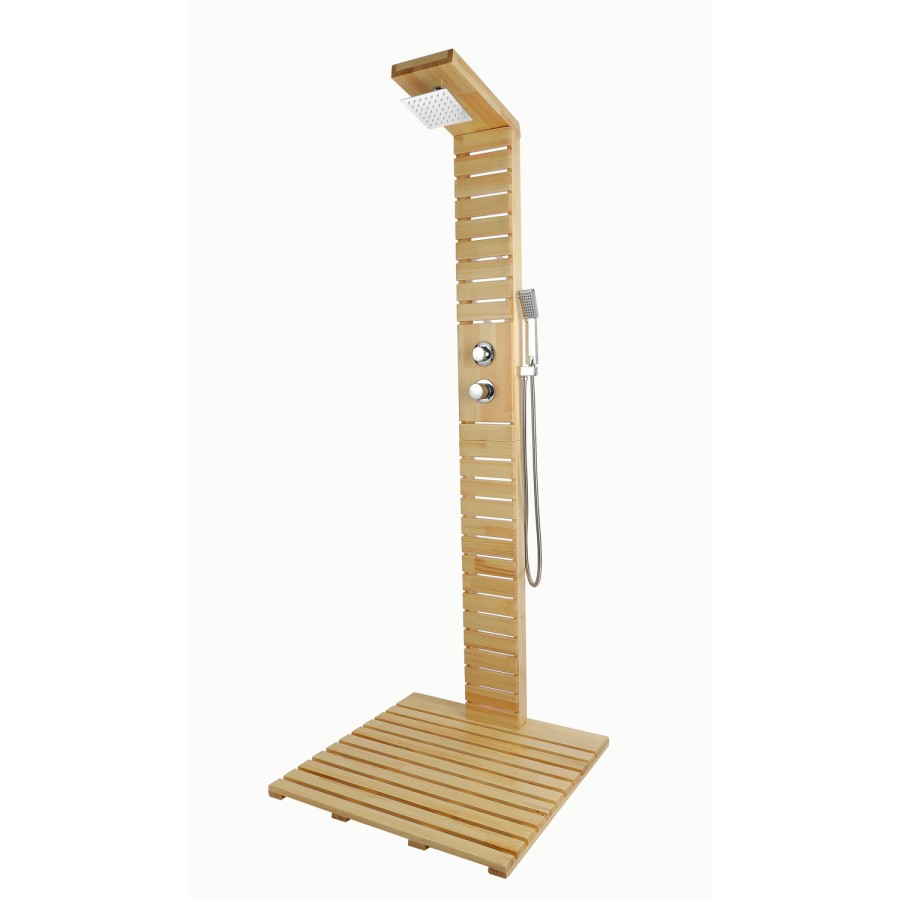 Wooden Thermostatic Outdoor Shower with Square Hand Shower 2 Outlets - Namara