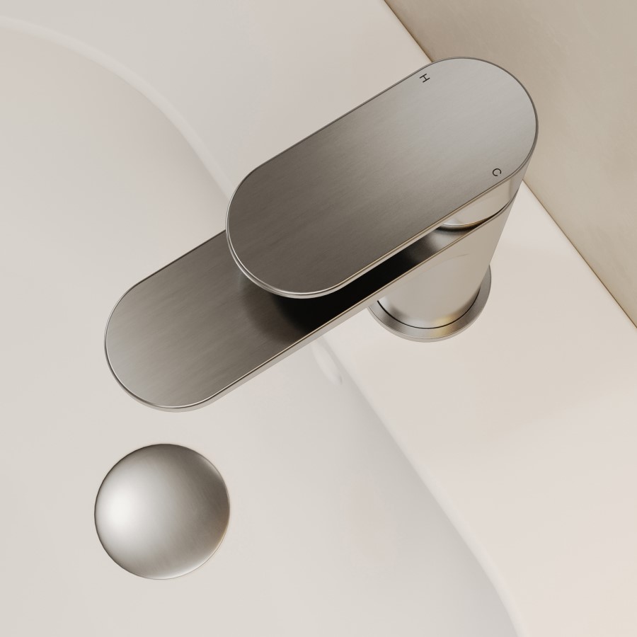 Brushed Nickel Mono Basin Mixer Tap with Slotted Basin Waste - Nell