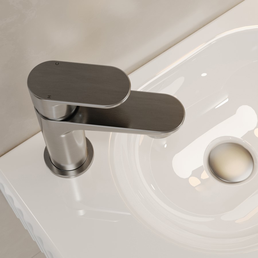 Brushed Nickel Cloakroom Mono Basin Mixer Tap with Slotted Basin Waste - Nell