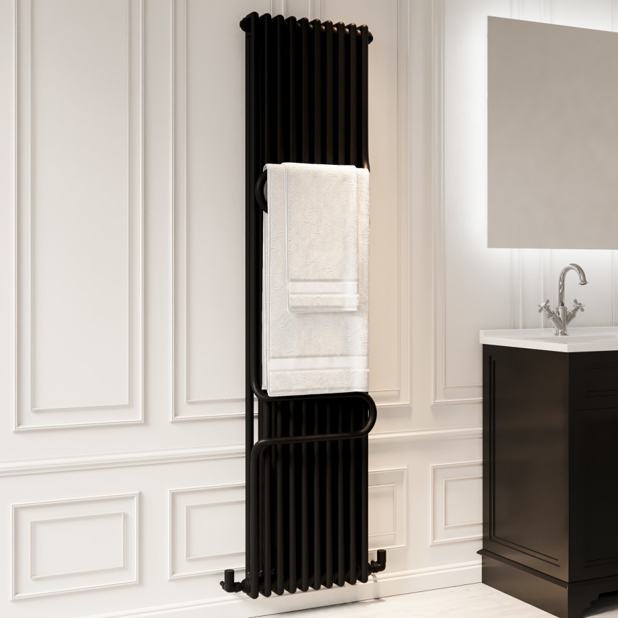 Vertical Black Column Radiator with Towel Bars 1800 x 460mm - Nevis
