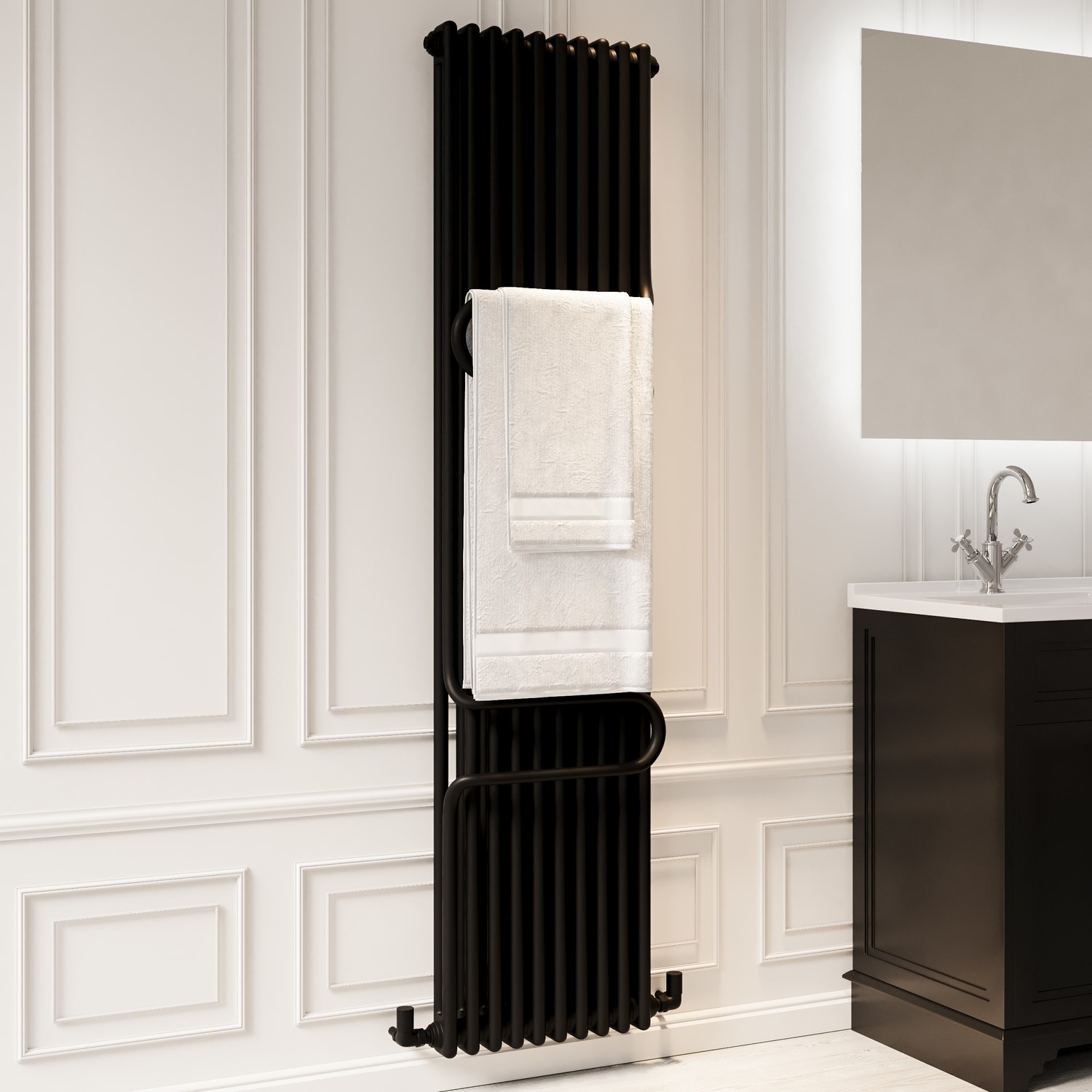Vertical Black Column Radiator with Towel Bars 1800 x 460mm - Nevis ...