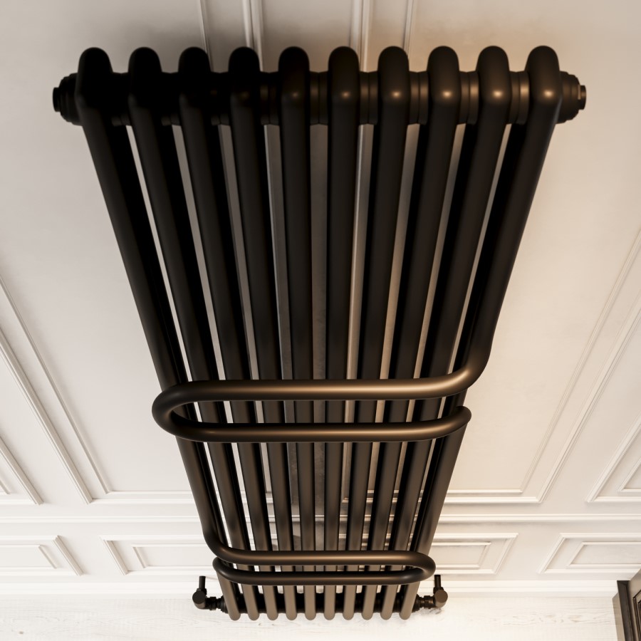 Vertical Black Column Radiator with Towel Bars 1800 x 460mm - Nevis
