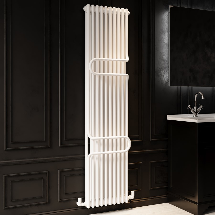 Vertical White Column Radiator with Towel Bars 1800 x 460mm - Nevis