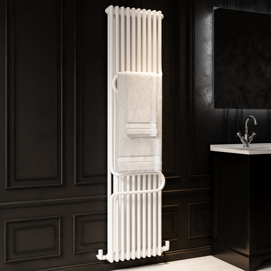 Vertical White Column Radiator with Towel Bars 1800 x 460mm - Nevis