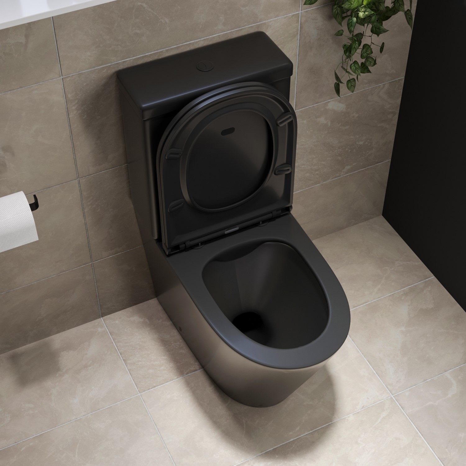 ONLY OPENED - Matt Black Close Coupled Rimless Closed Back Toilet with ...
