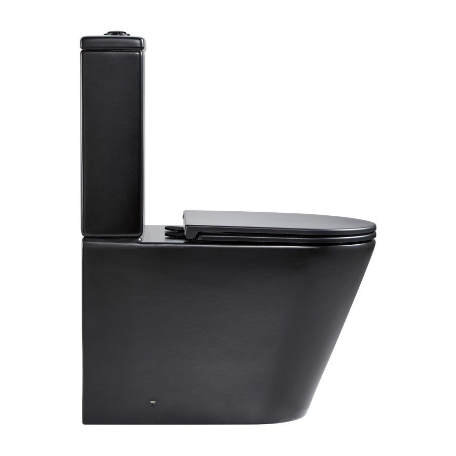 ONLY OPENED - Matt Black Close Coupled Rimless Closed Back Toilet with Soft Close Seat - Newport