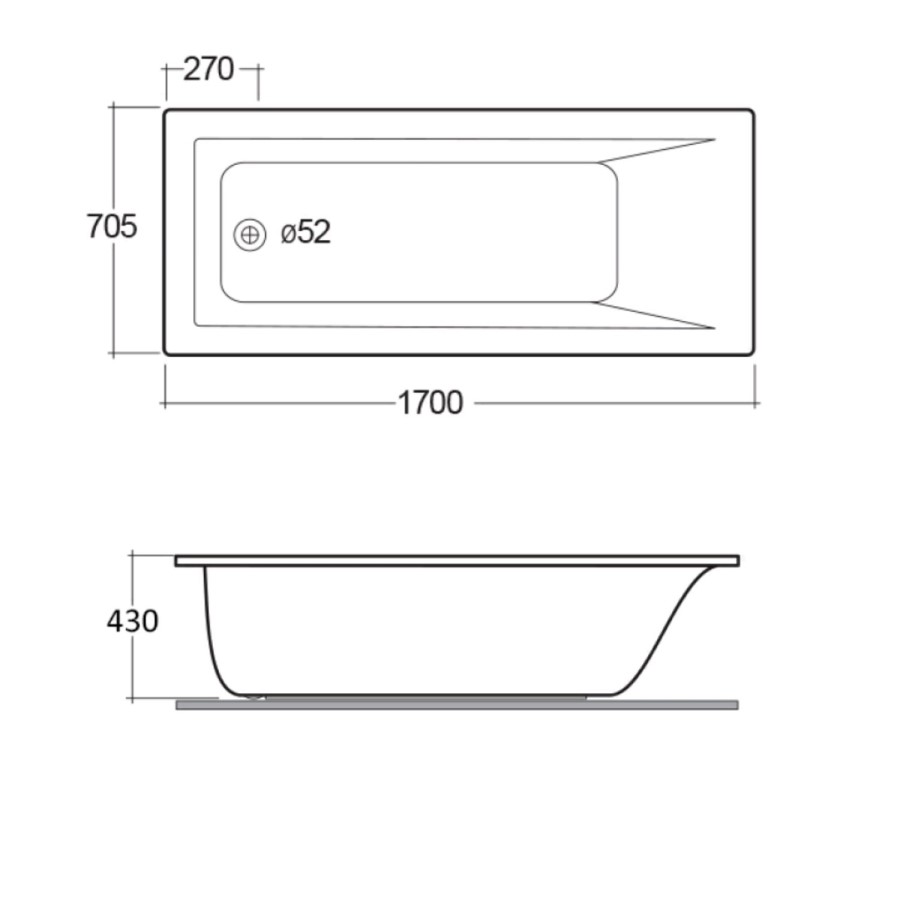 GRADE A3 - RAK Ceramics Metropolitan Single Ended Acrylic Bath - 1700 x 700mm