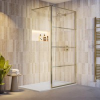 1000mm Brushed Brass Grid Shower Screen for Wet Room & Walk In Shower - Nova