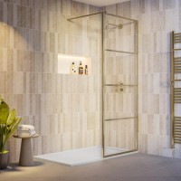 900mm Brushed Brass Grid Shower Screen for Wet Room & Walk In Shower - Nova