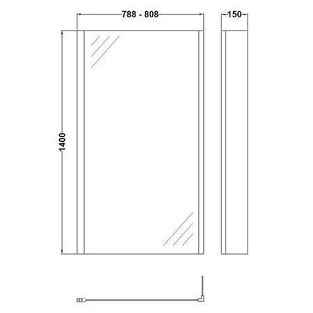 1400 x 808mm L Shape Fixed Bath Screen