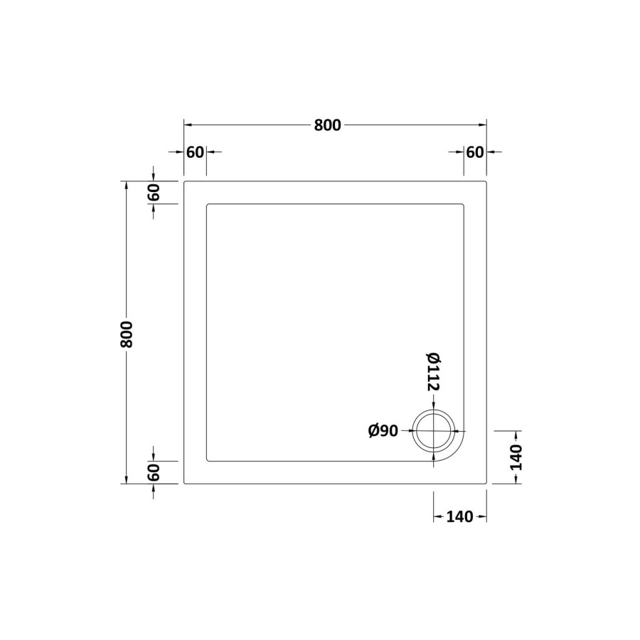 Square Low Profile Shower Tray 800 x 800mm - Purity