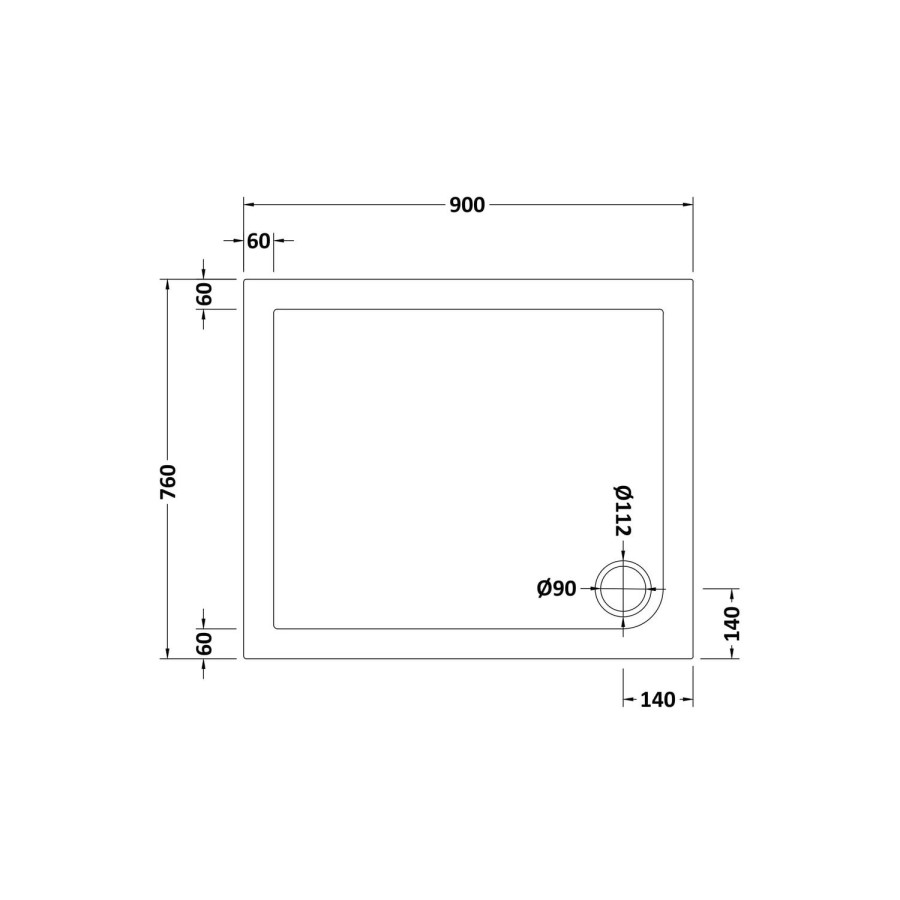 900 x 760mm Low Profile Rectangular Shower Tray  - Purity