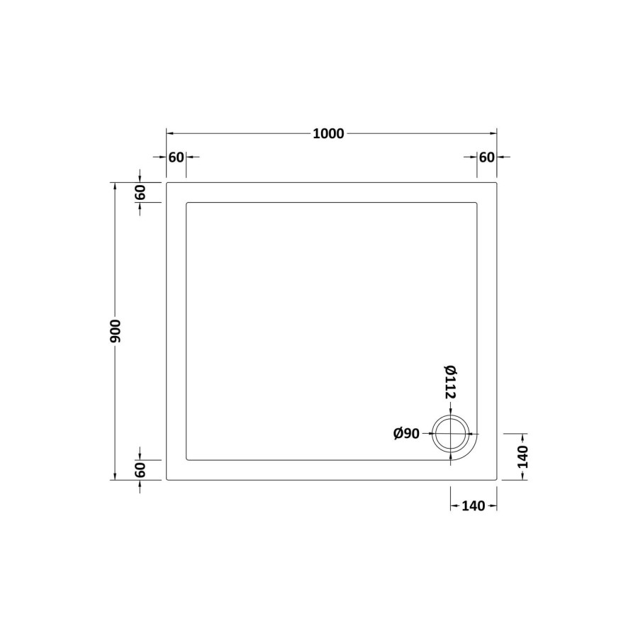 Low Profile Rectangular Shower Tray 1000 x 900mm - Purity