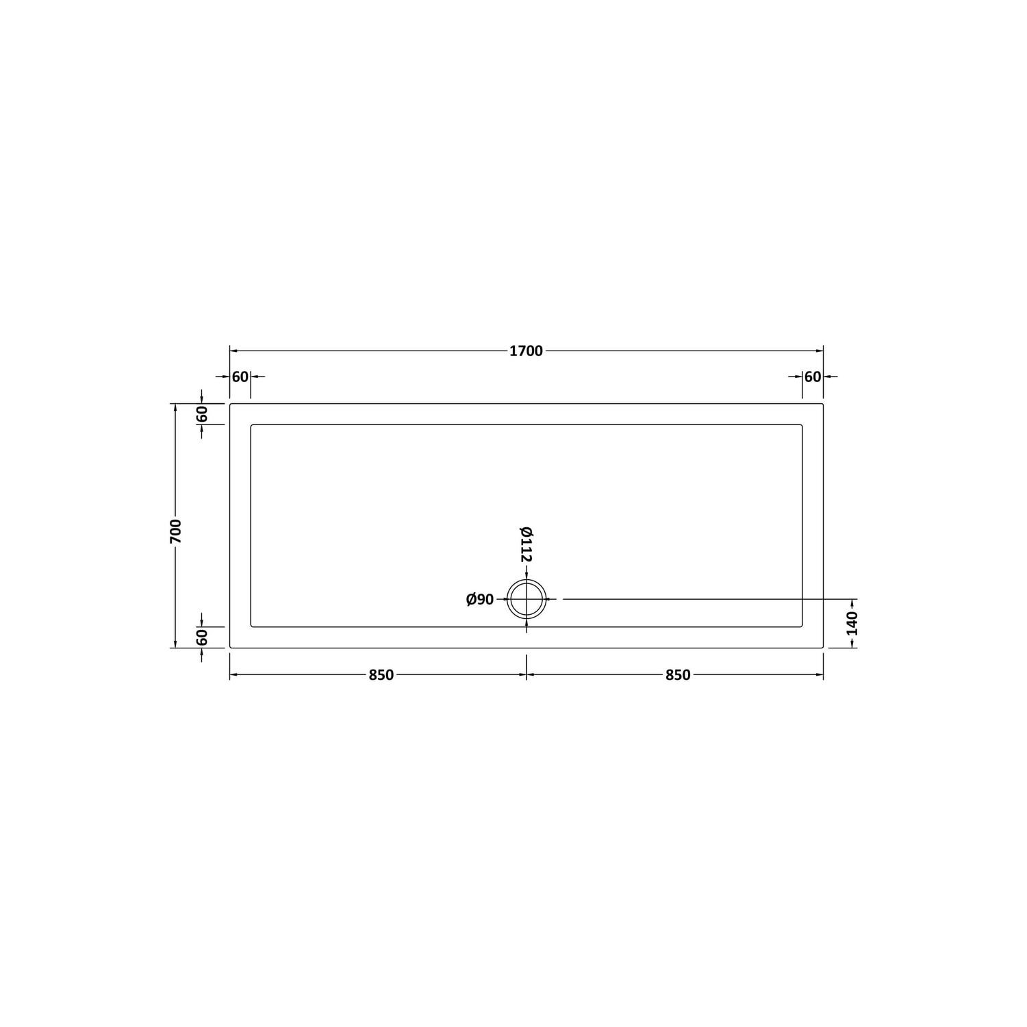 1400x800mm Low Profile Rectangular Walk In Shower Tray with Drying Area -  Purity - Better Bathrooms