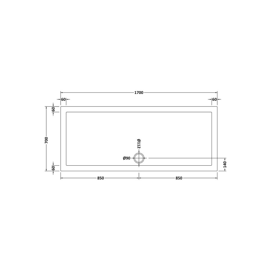 1700x700mm Low Profile Rectangular Shower Tray - Purity
