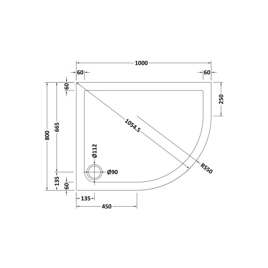 1000x800mm Low Profile Right Hand Offset Quadrant Shower Tray - Purity