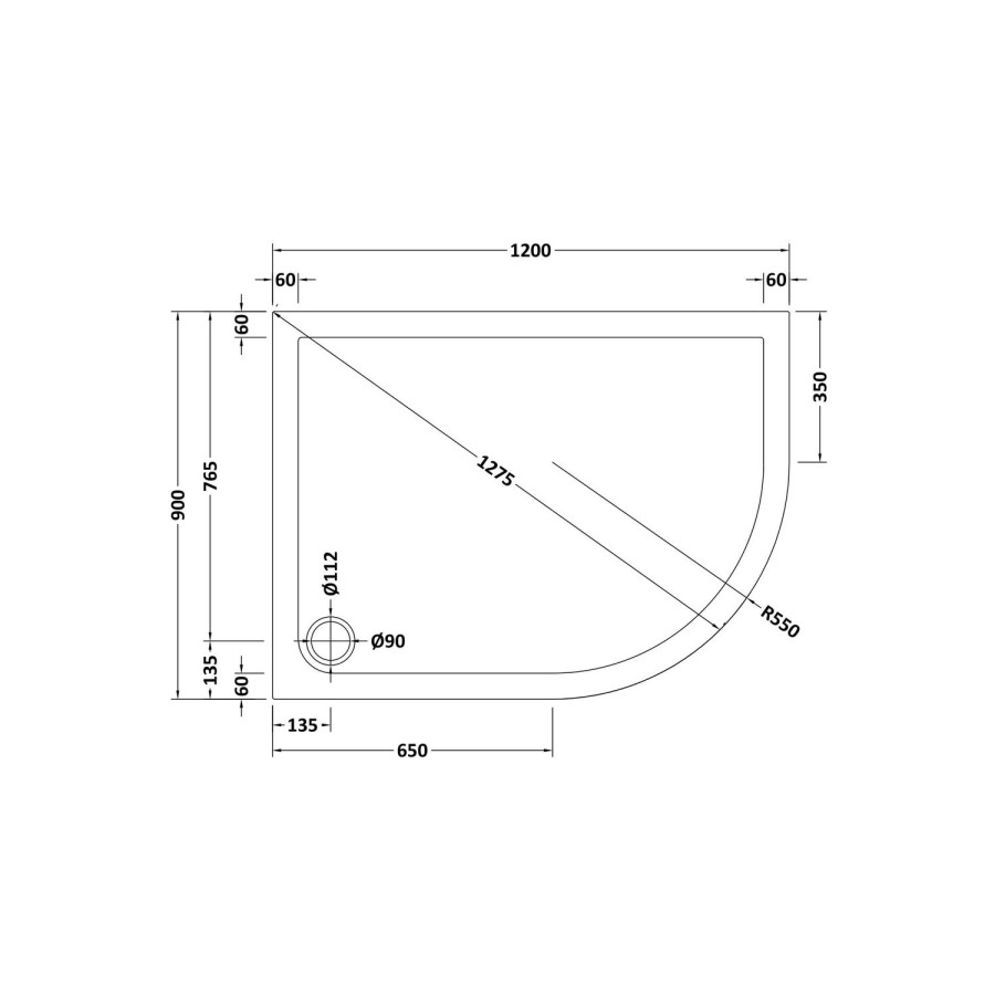 1200x900mm Low Profile Right Hand Offset Quadrant Shower Tray - Purity