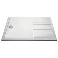 1400x800mm Walk-In Rectangular Shower Tray with Drying Area - White Stone Resin - Purity 1400x800mm Walk-In Rectangular Shower Tray with Drying Area - White Stone Resin - Purity