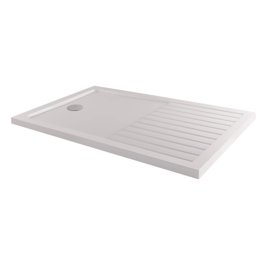 1400x800mm Walk-In Rectangular Shower Tray with Drying Area - White Stone Resin - Purity