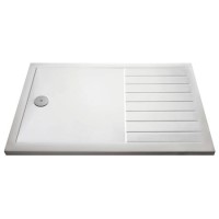 1600x800mm Walk-In Rectangular Shower Tray 40mm with Drying Area - White Stone Resin - Purity 1600x800mm Walk-In Rectangular Shower Tray 40mm with Drying Area - White Stone Resin - Purity