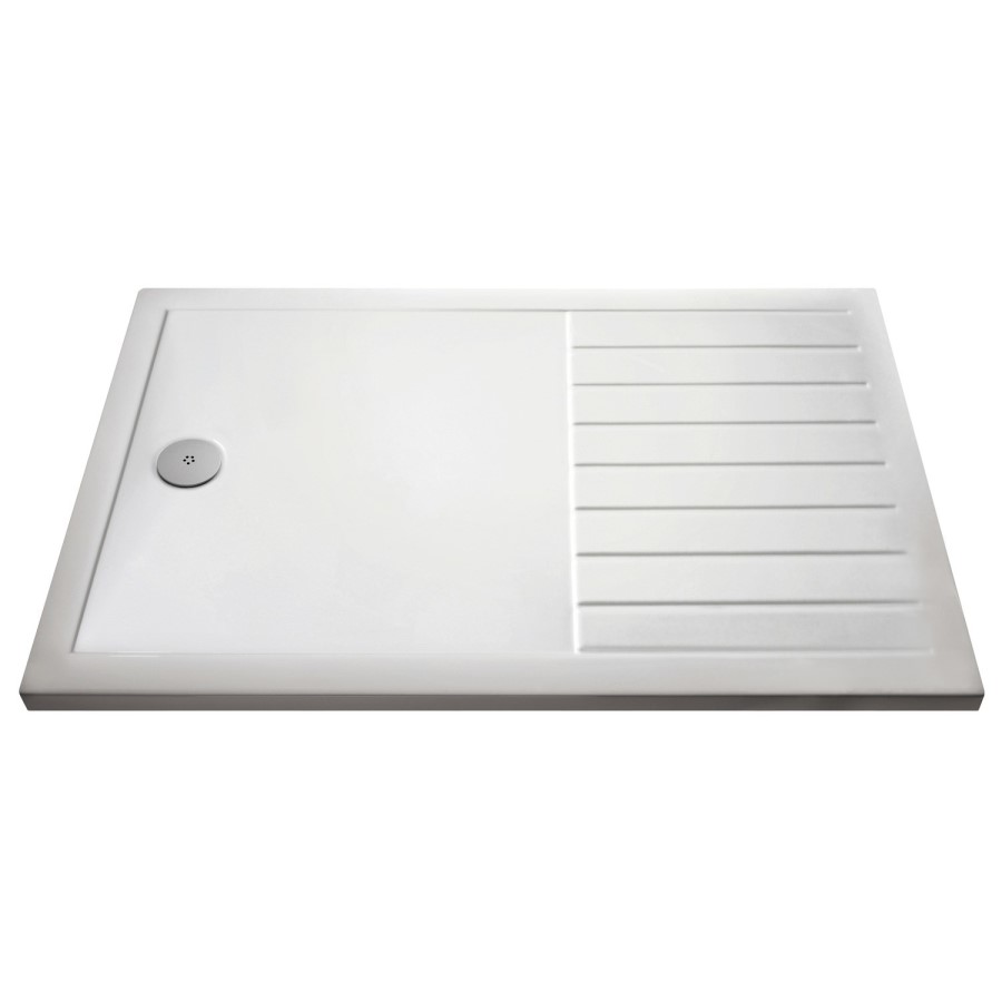 1600x800mm Walk-In Rectangular Shower Tray 40mm with Drying Area - White Stone Resin - Purity
