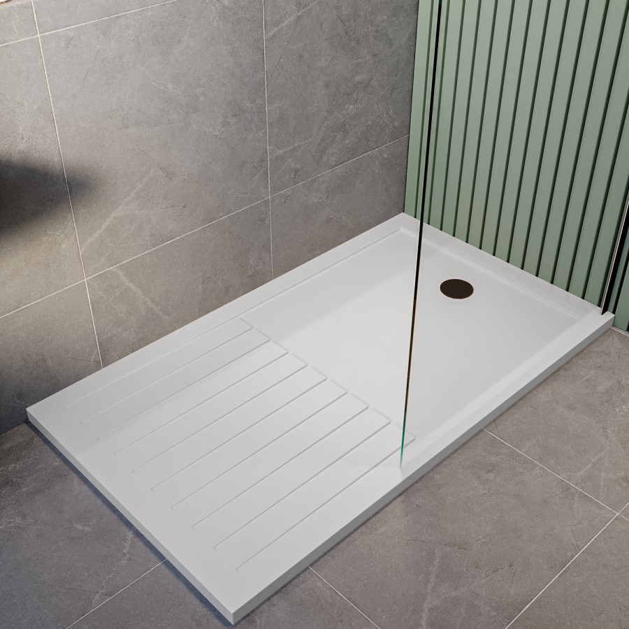 GRADE A2 - 1700x800mm Low Profile Rectangular Walk In Shower Tray with Drying Area - Purity 