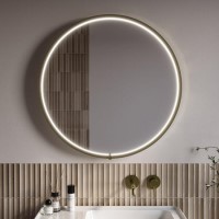 Round Brass Heated Bathroom Mirror with Lights 800mm - Nyx Round Brass Heated Bathroom Mirror with Lights 800mm - Nyx