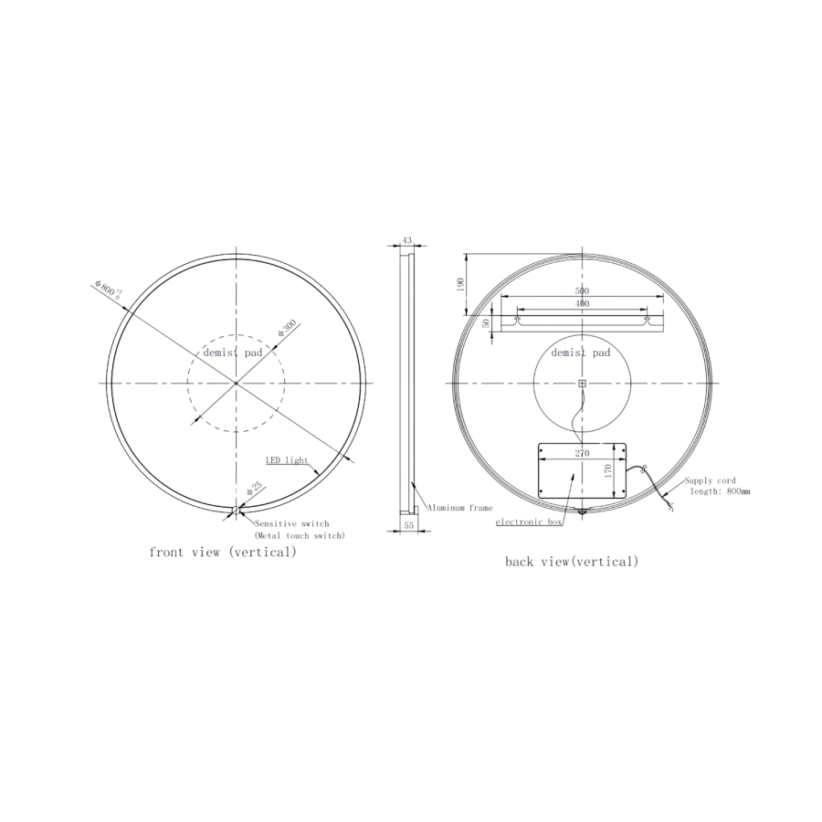 Round Brass Heated Bathroom Mirror with Lights 800mm - Nyx