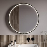 Round Black Heated Bathroom Mirror with Lights 800mm - Nyx