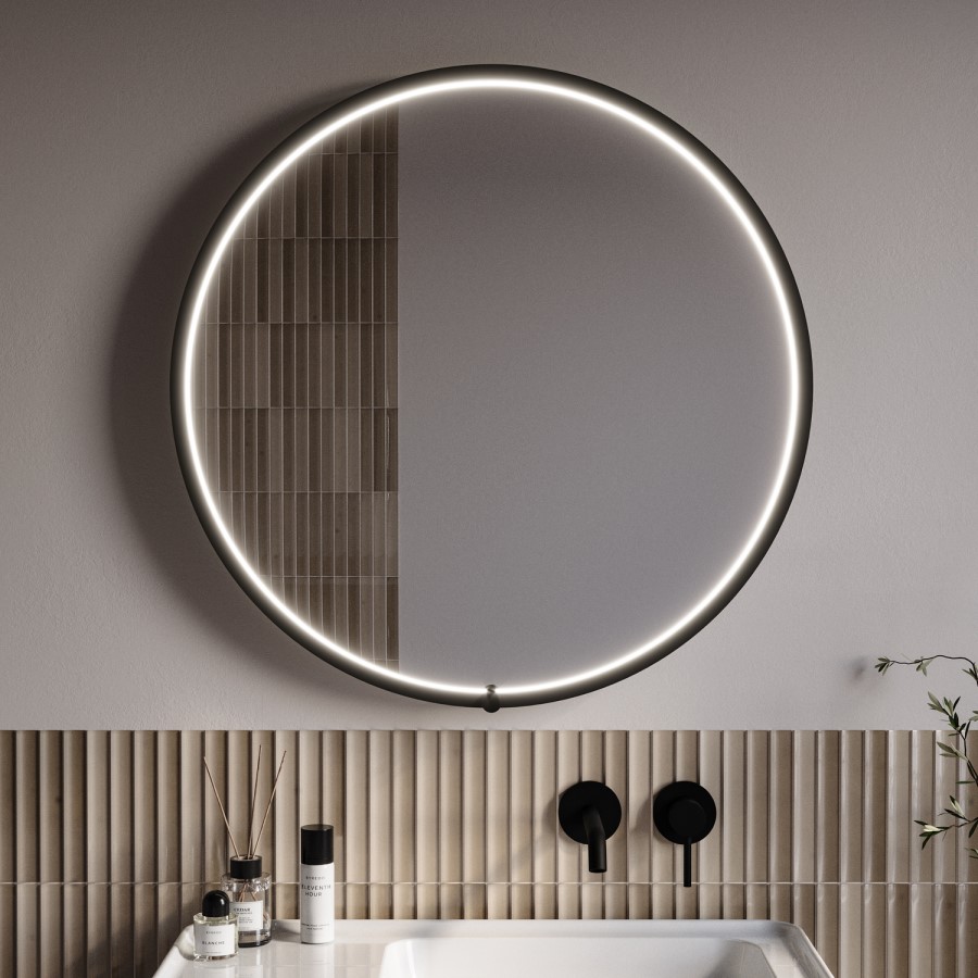 Round Black Heated Bathroom Mirror with Lights 800mm - Nyx