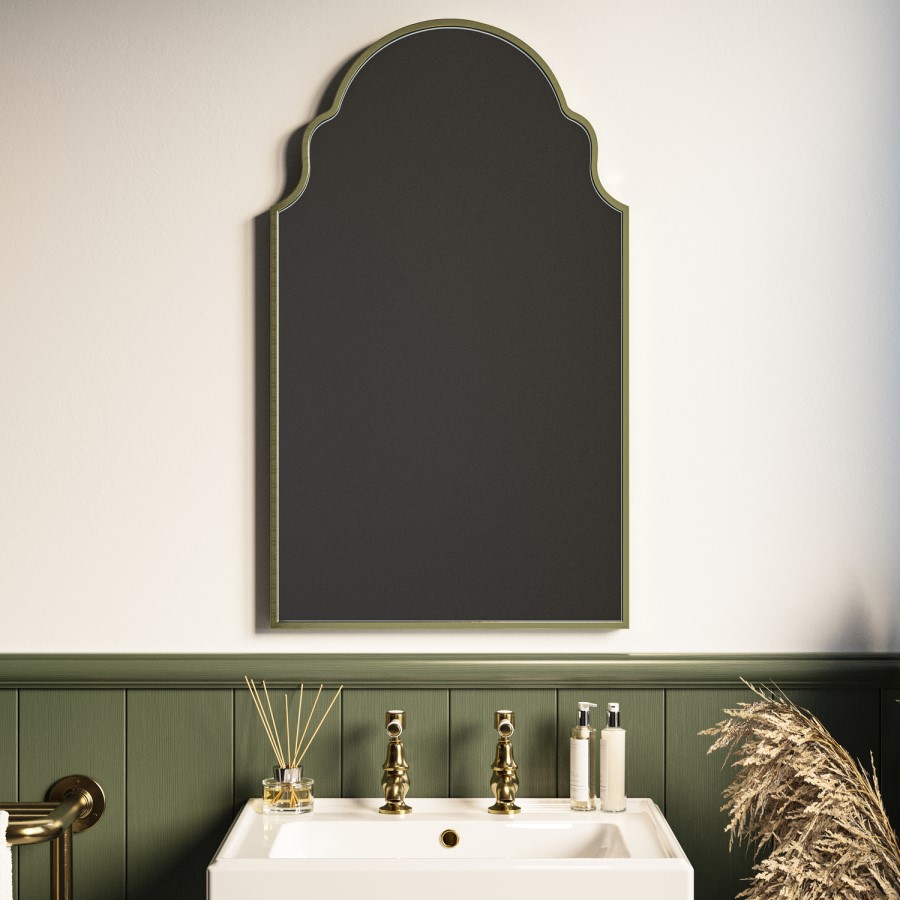 Arched Ornate Brass Bathroom Mirror 500 x 800mm - Oberon