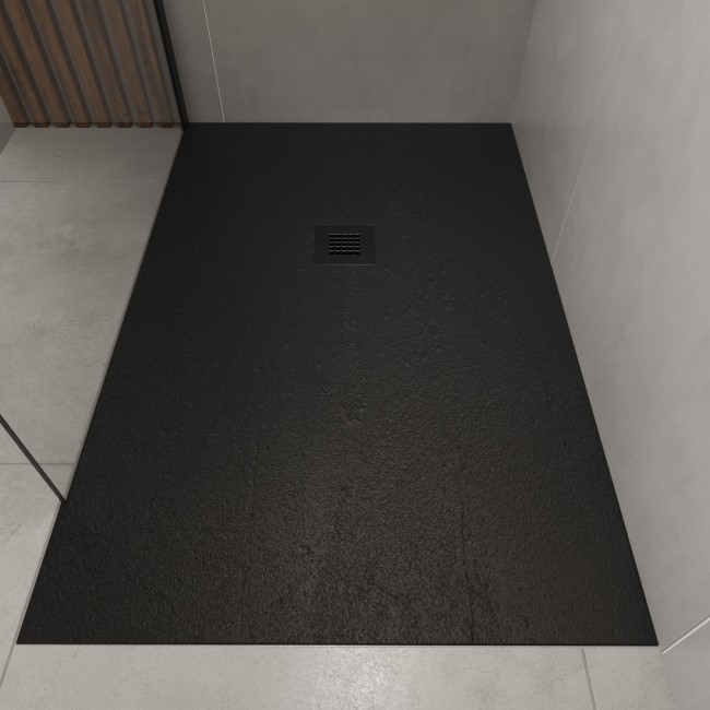 1000x800mm Black Slate Effect Shower Tray with Grate - Sileti 