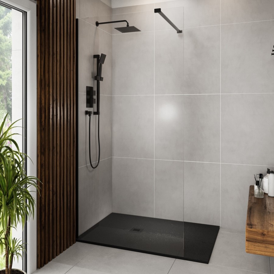 1000x800mm Rectangular Black Slate-Effect Shower Tray 27mm - Stone Resin - Sileti