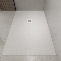 1000x800mm Rectangular White Slate-Effect Shower Tray 27mm - Stone Resin - Sileti