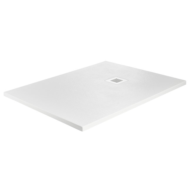 1000x800mm White Slate Effect Shower Tray with Grate - Sileti 