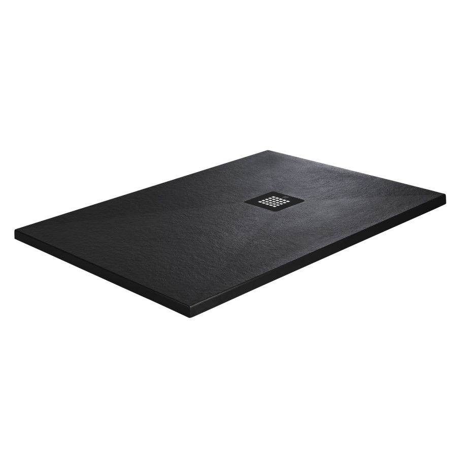 1000x900mm Rectangular Black Slate Shower Tray 27mm - Stone Resin - Sileti