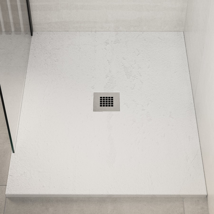 1000x900mm Rectangular Shower Tray with Grate - Black Stone Resin Slate Effect - Sileti