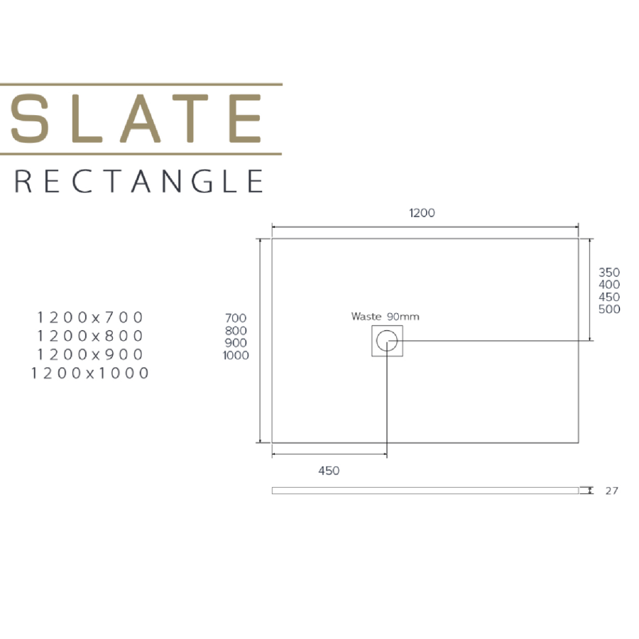 1200x800mm Rectangular Black Slate-Effect Shower Tray 27mm -  Stone Resin - Sileti