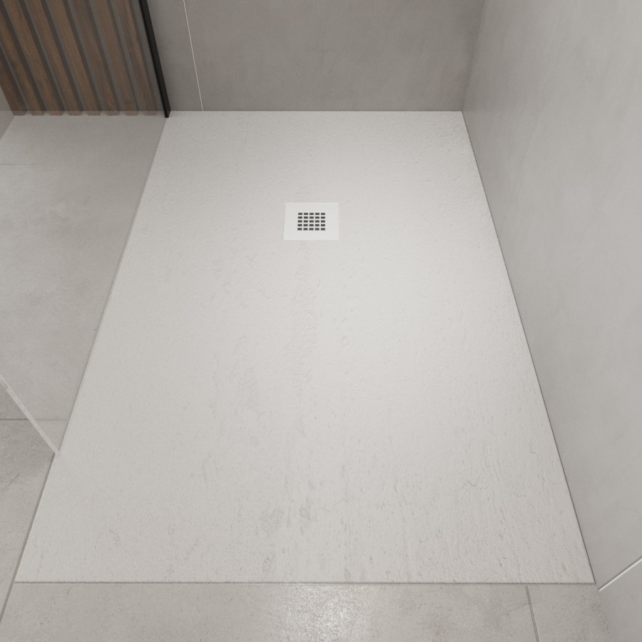 1200x800mm Rectangular White Slate-Effect Shower Tray 27mm - Stone Resin - Sileti