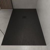 1000x900mm Rectangular Shower Tray with Grate - Black Stone Resin Slate Effect - Sileti