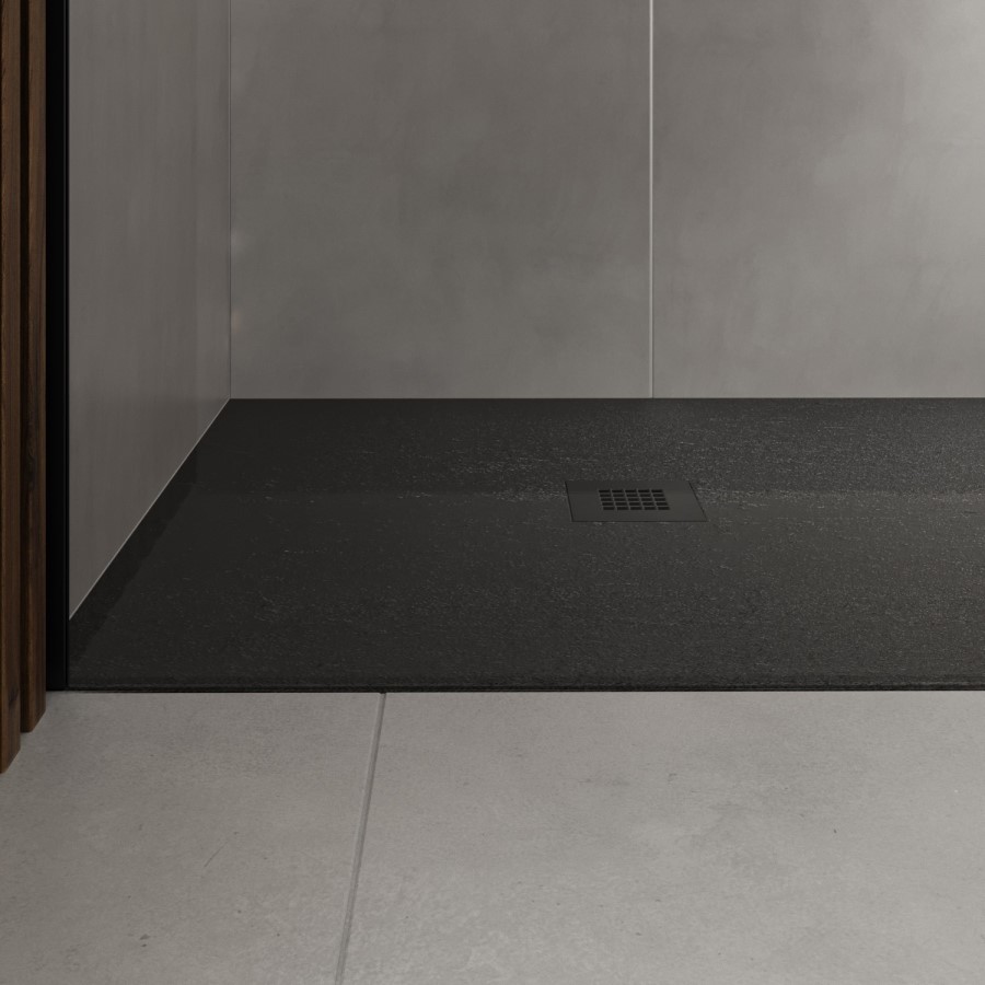 1000x900mm Rectangular Black Slate Shower Tray 27mm - Stone Resin - Sileti