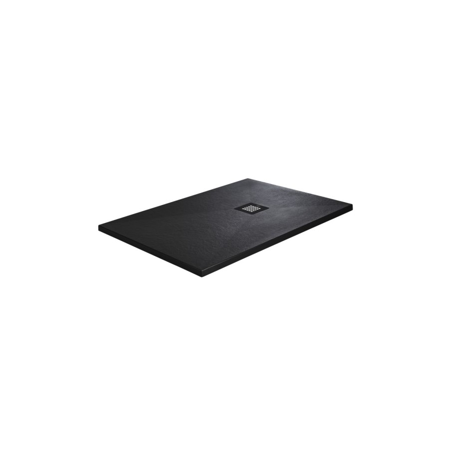 1400x900mm Rectangular Shower Tray 27mm with Grate - Black Stone Resin Slate Effect - Sileti
